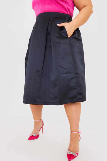 Structured Satin Midi Skirt